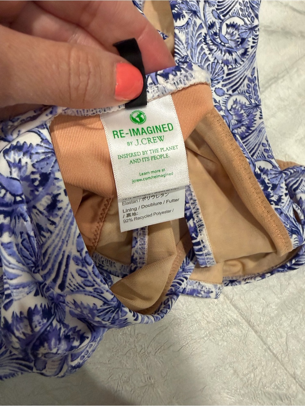 J.Crew Re-Imagined Blue White Floral Paisley Plunge One Piece Swimsuit Size 8 - Picture 4 of 5